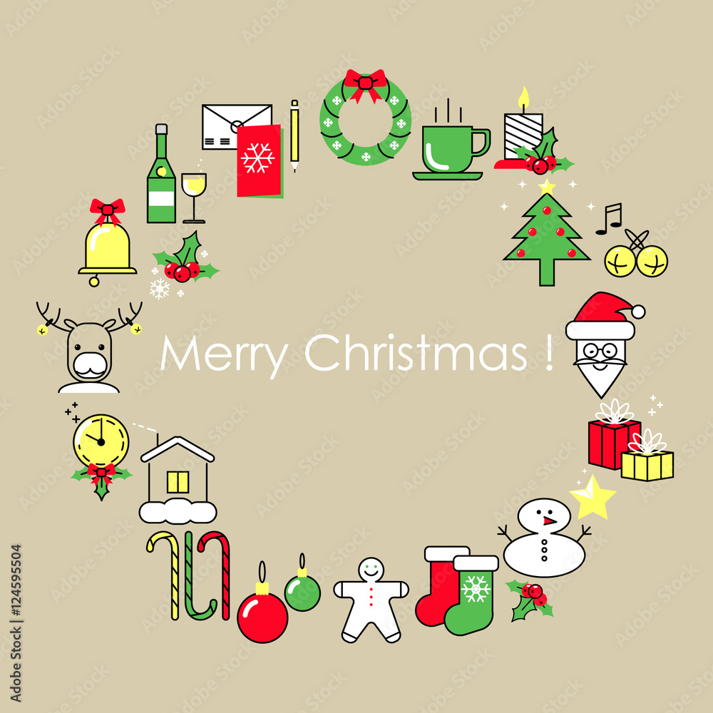 Fototapeta premium Christmas and New Year card. Design Flat Line