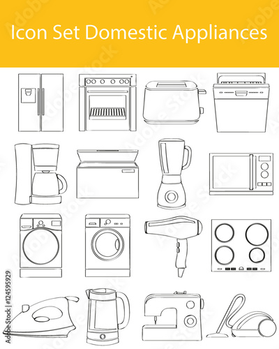 Drawn Doodle Lined Icon Set Domestic Appliances I