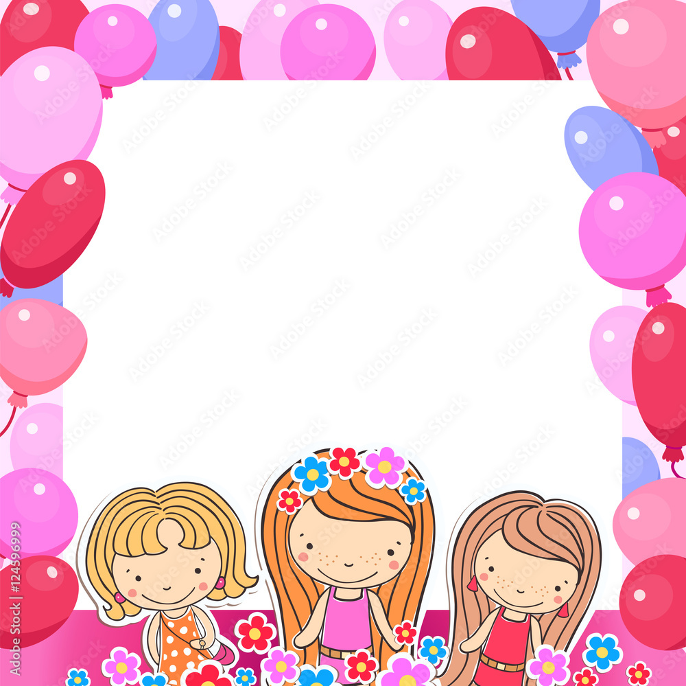Illustration of a Birthday Celebrant three girls Illustration of a Birthday Celebrant three girls