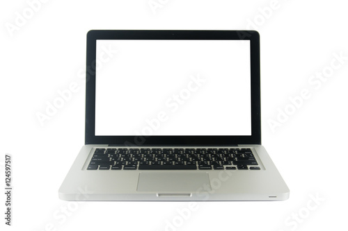 Laptop with blank screen isolated on white..