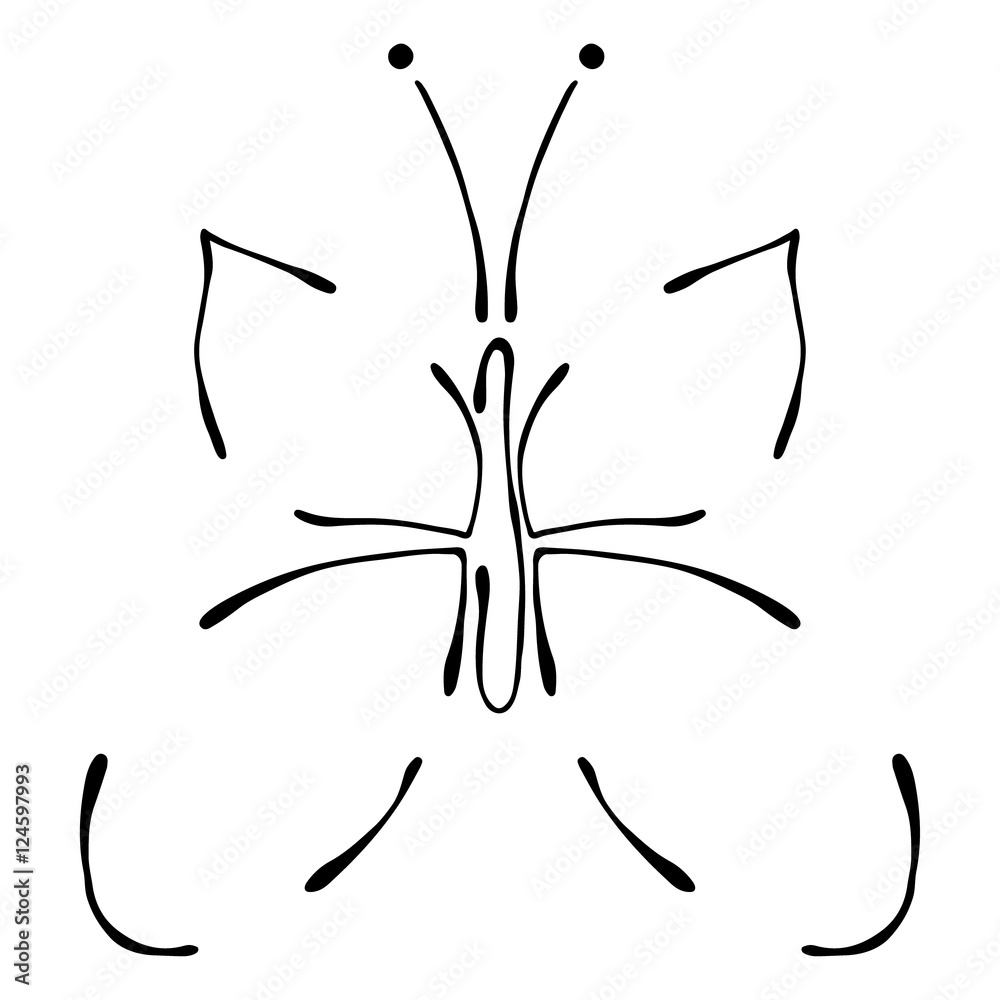 Vector black and white illustration of insect. Butterfly isolated on the white background. Hand drawn contour lines and strokes. Decorative logo, icon, sign. Graphic vector illustration. Vector black and white illustration of insect. Butterfly isolated on the white background. Hand drawn contour lines and strokes. Decorative logo, icon, sign. Graphic vector illustration.