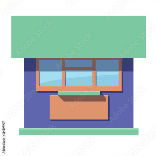 Cartoon flat stall or kiosk isolated on white background. Front.
