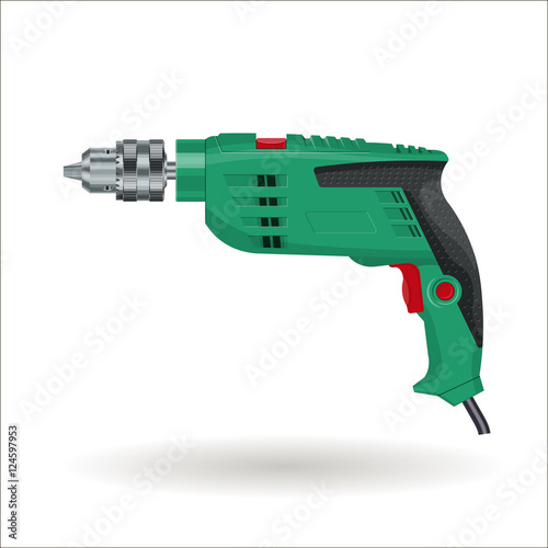 Electric drill, realistic vector illustration