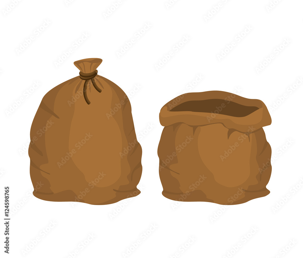 Big knotted sack Full and empty. Brown textile bag of potatoes o