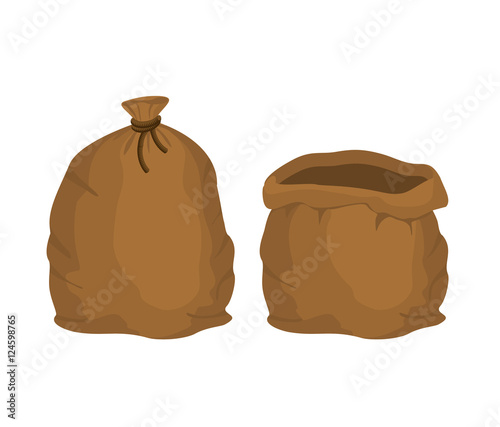 Big knotted sack Full and empty. Brown textile bag of potatoes o