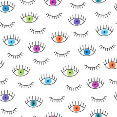 Fototapete Augenmuster Bunte Doodle Augen mit Wimpern  © Afanasia