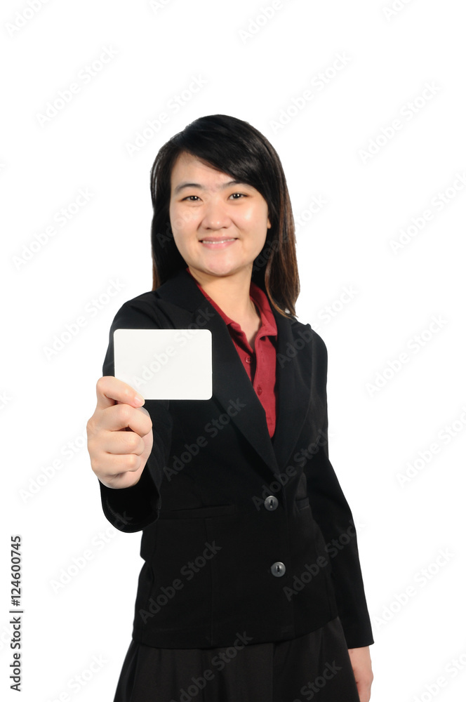 Asian middle business woman 30 years old, showing white name car Asian middle business woman 30 years old, showing white name car