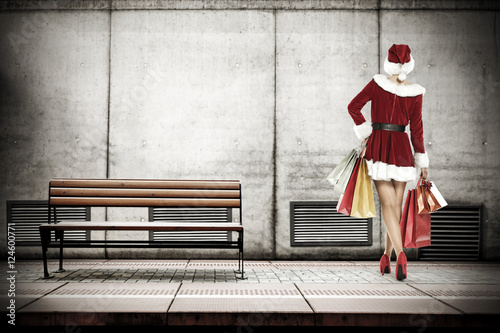 santa claus woman and subway station 