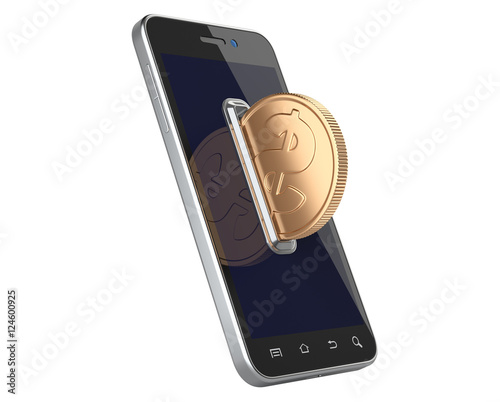 Mobile payment concept with coin acceptor and smartphone.