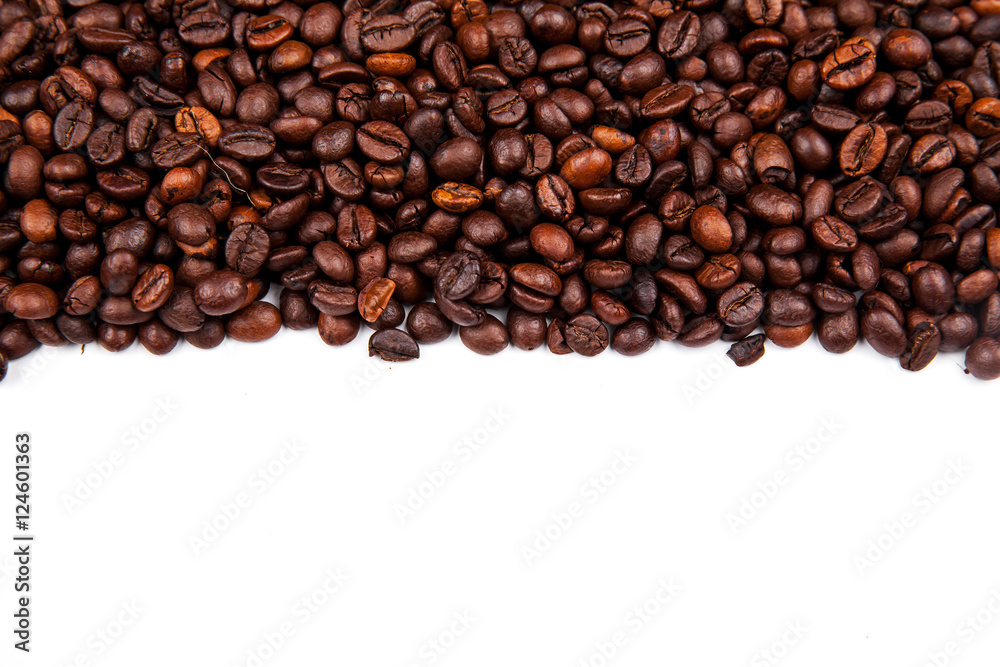 Frame of roasted coffee beans isolated on white Frame of roasted coffee beans isolated on white