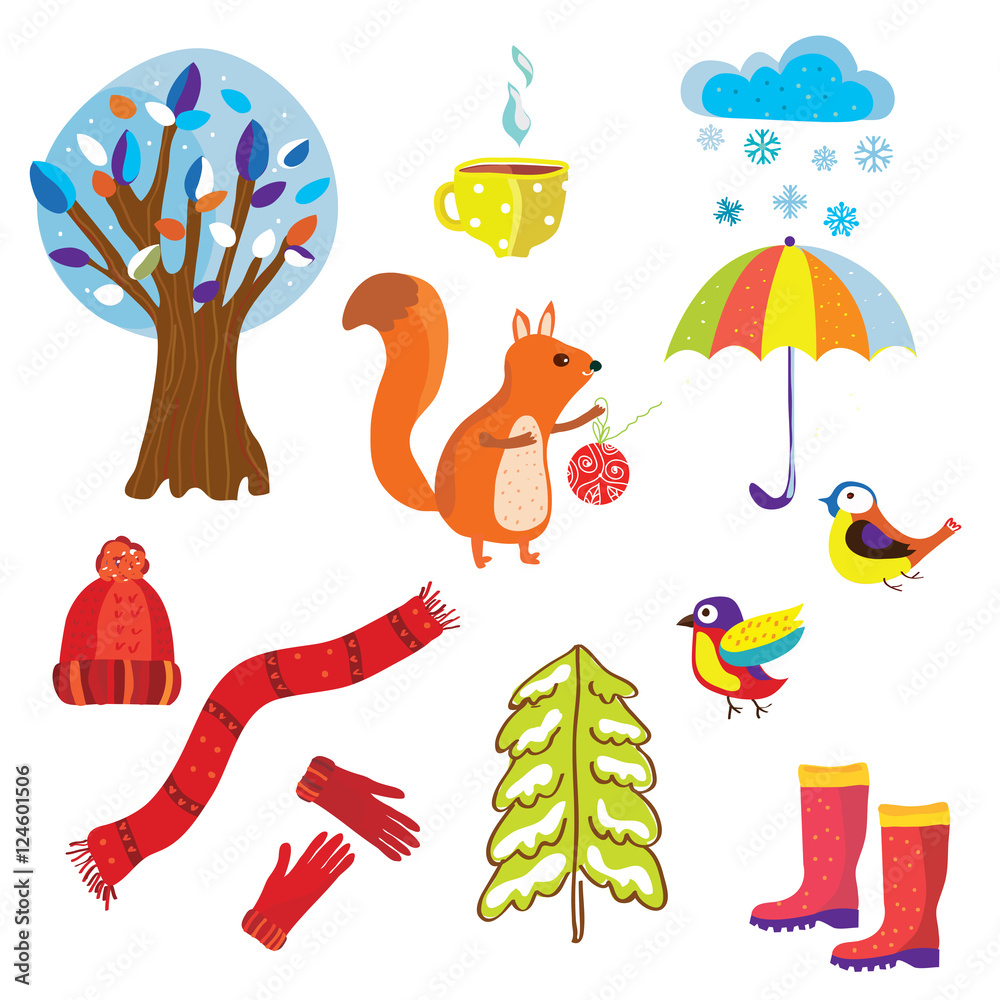 Winter and Chtistmas set symbols cartoon Winter and Chtistmas set symbols cartoon