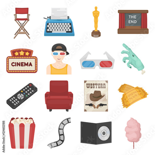 Films and cinema set icons in cartoon style. Big collection films and cinema vector symbol stock illustration