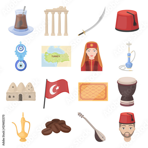 Turkey set icons in cartoon style. Big collection Turkey vector symbol stock illustration
