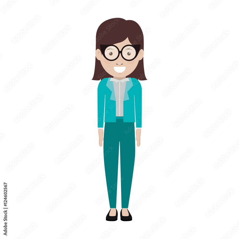 avatar female woman smiling with glasses and wearing executive clothes over white background. vector illustration