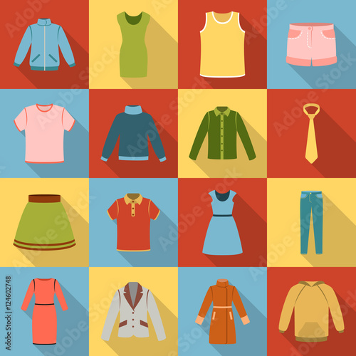 Clothes set icons in flat style. Big collection clothes vector symbol stock illustration