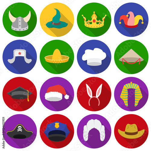 Hats set icons in flat style. Big collection hats vector symbol stock illustration