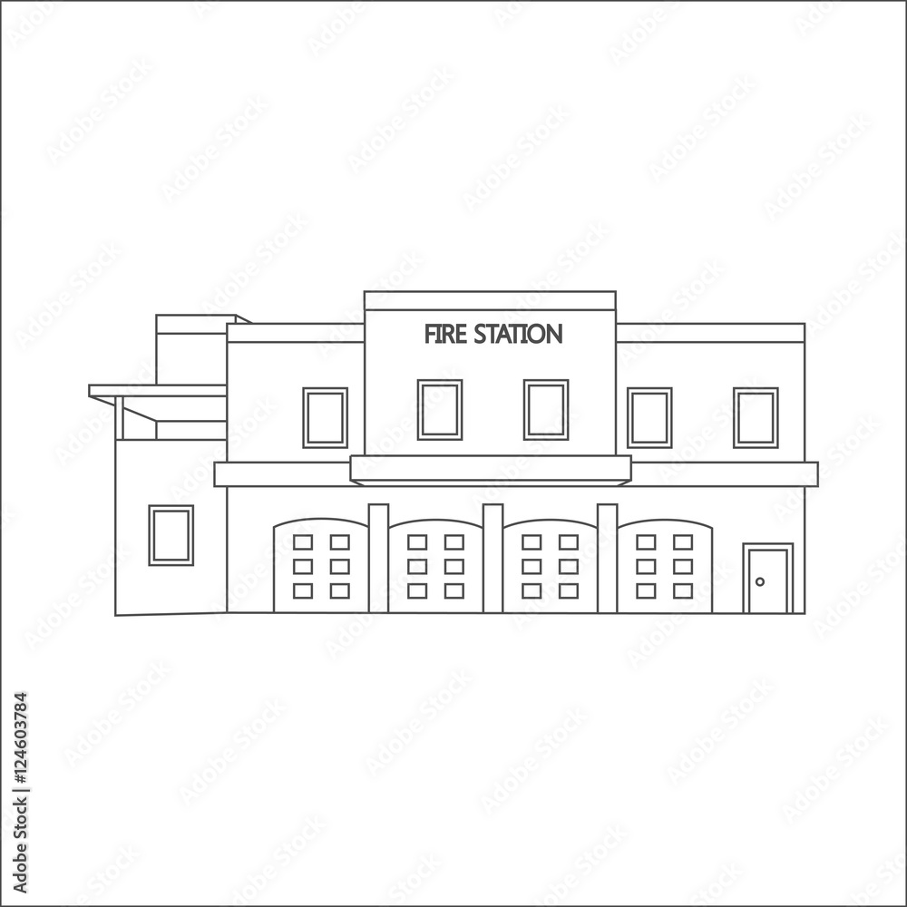 Vector line illustration of fire station