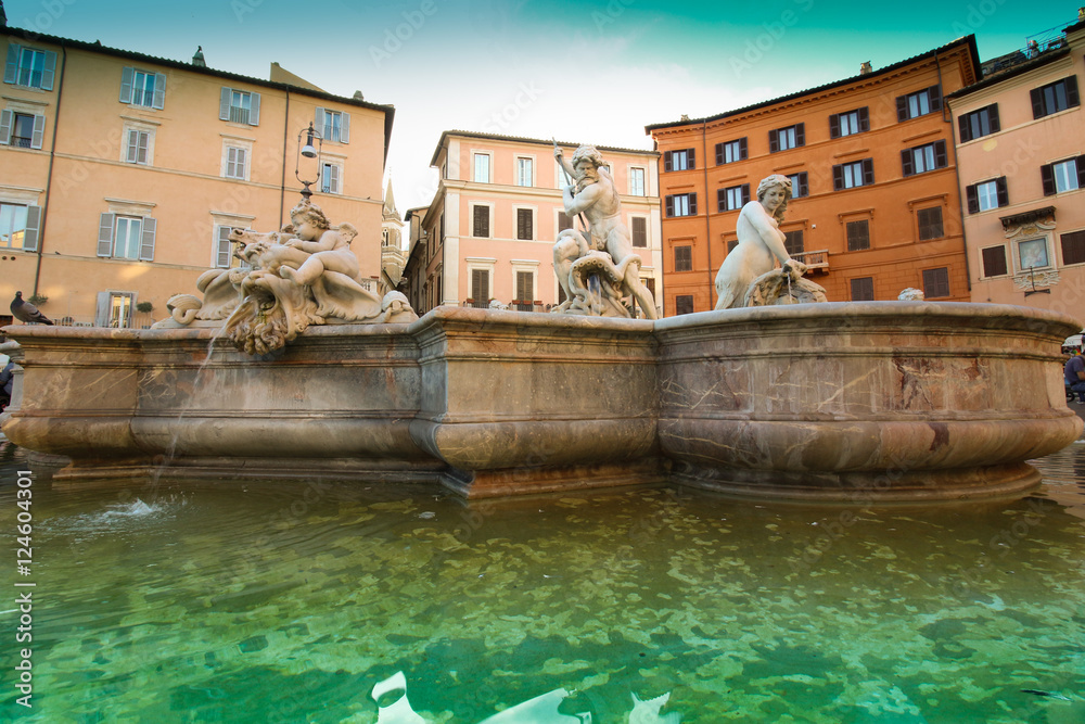 Piazza Navona, Neptune Fountain. in Rome, Italy
