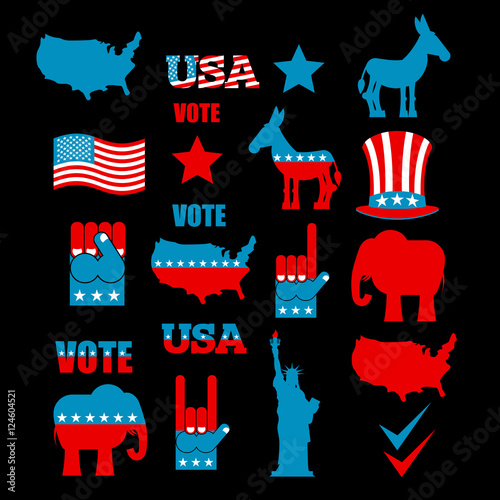 American Elections icon set. Republican elephant and Democratic