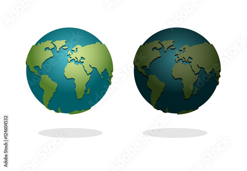 Earth night and day set. Nighttime Planet in space. Stars in gal