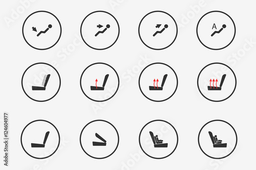Modern set of car seat icons in grey colors