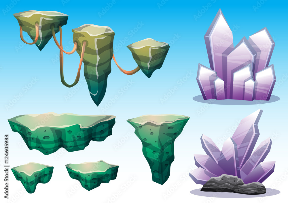 cartoon vector floating island object with separated layers for game art and animation game design asset in 2d graphic