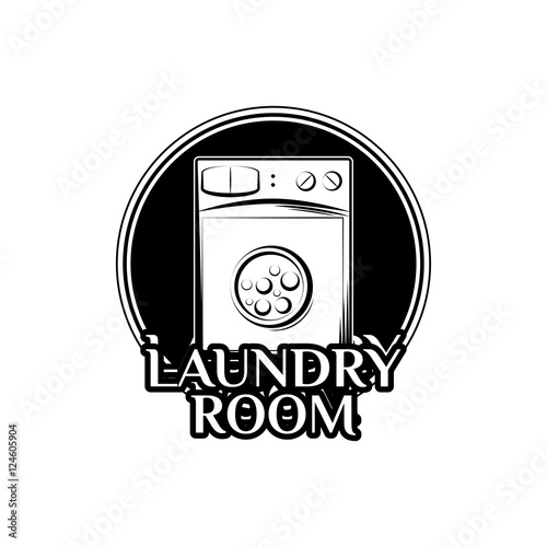 Washing Machine. Laundry Room And Dry Cleaning label and badge