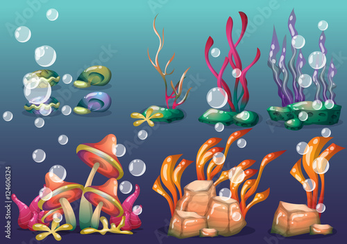 cartoon vector underwater objects with separated layers for game art and animation game design asset in 2d graphic