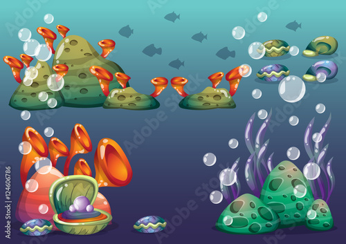 Fototapeta Naklejka Na Ścianę i Meble -  cartoon vector underwater objects with separated layers for game art and animation game design asset in 2d graphic