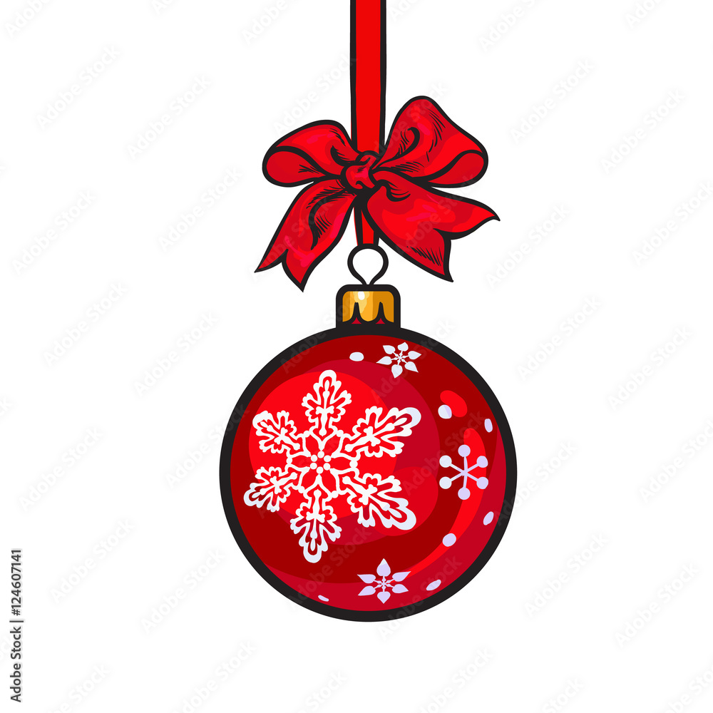 Realistic Red Christmas Ball Bow Ribbon Stock Vector (Royalty Free)  1531979099