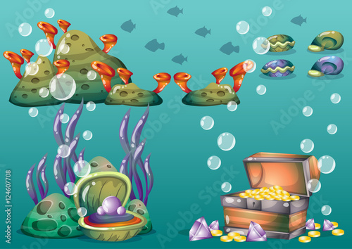 cartoon vector underwater objects with separated layers for game art and animation game design asset in 2d graphic