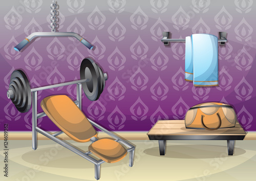 cartoon vector illustration interior fitness room with separated layers in 2d graphic