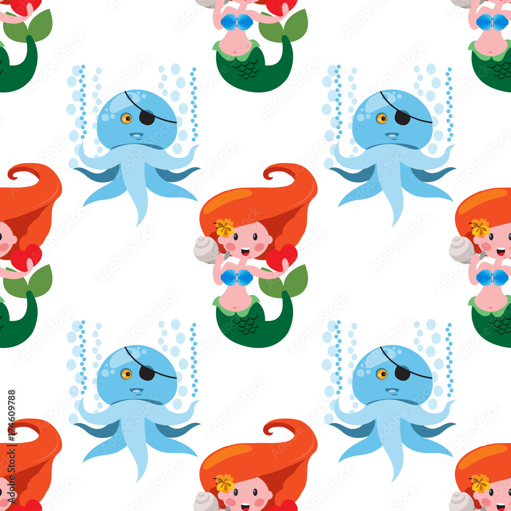 Seamless pattern for design surface Mermaid. Seamless pattern for design surface Mermaid.