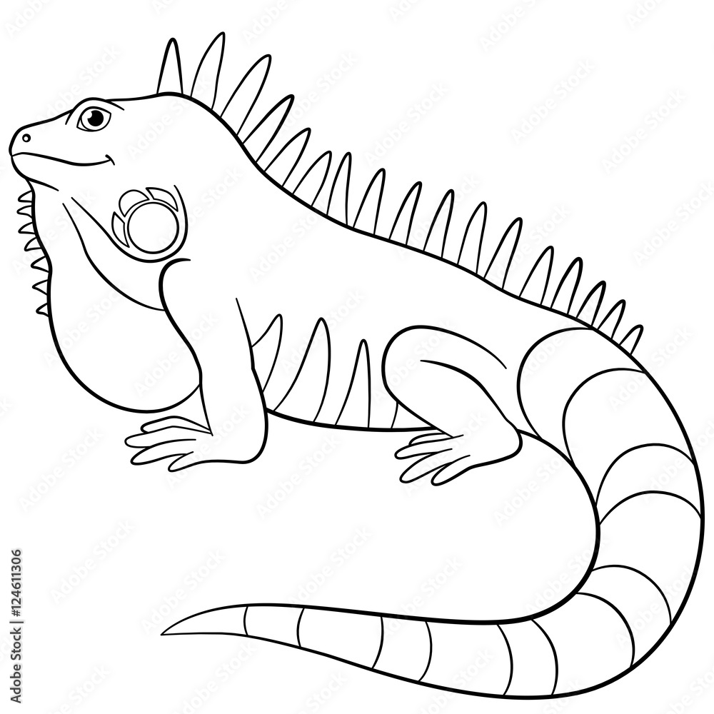 Naklejka premium Coloring pages. Cute iguana smiles.