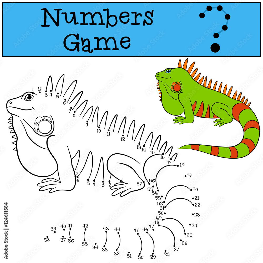 Fototapeta premium Educational game: Numbers game. Cute green iguana.