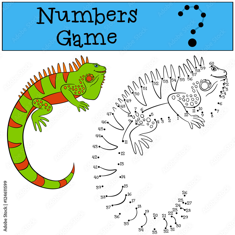 Obraz premium Educational game: Numbers game. Cute green iguana.
