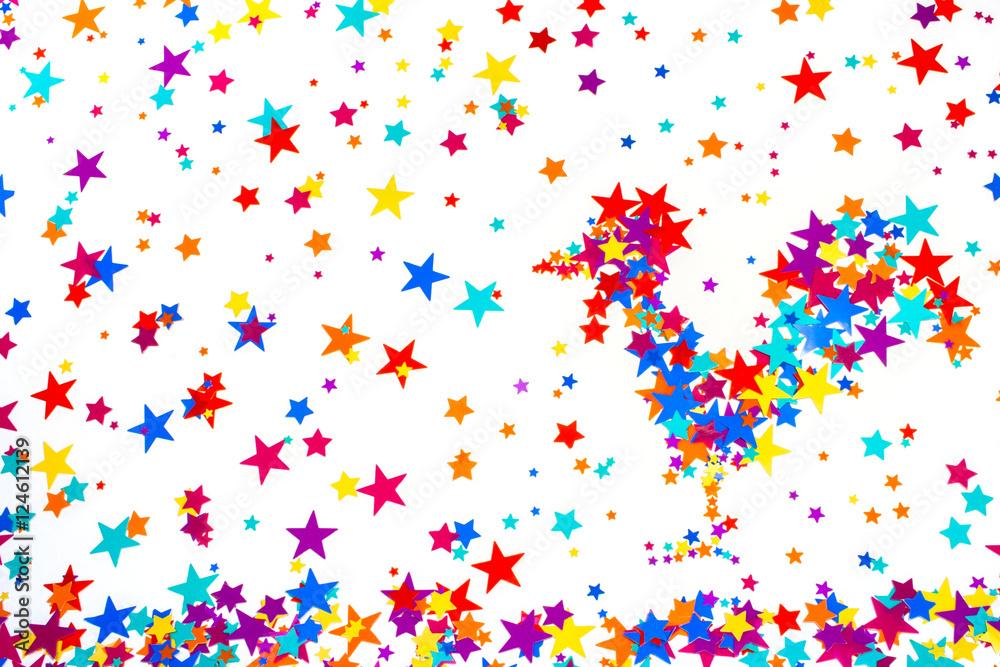 Symbol 2017 rooster, built of colorful stars, on a white backgro Symbol 2017 rooster, built of colorful stars, on a white backgro