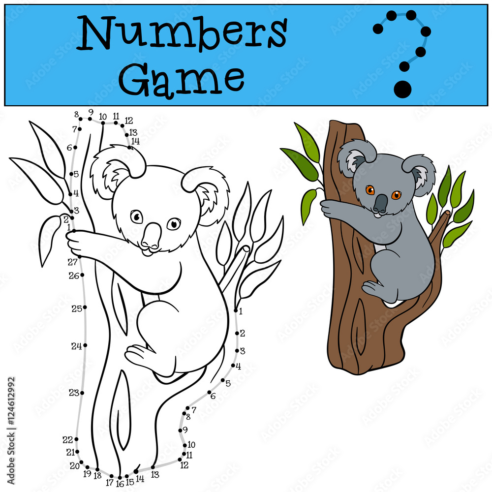 Fototapeta premium Educational game: Numbers game. Little cute baby koala.