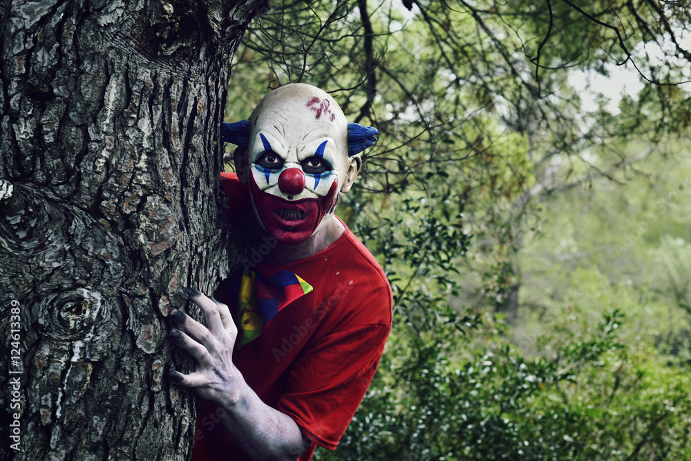 scary evil clown in the woods scary evil clown in the woods