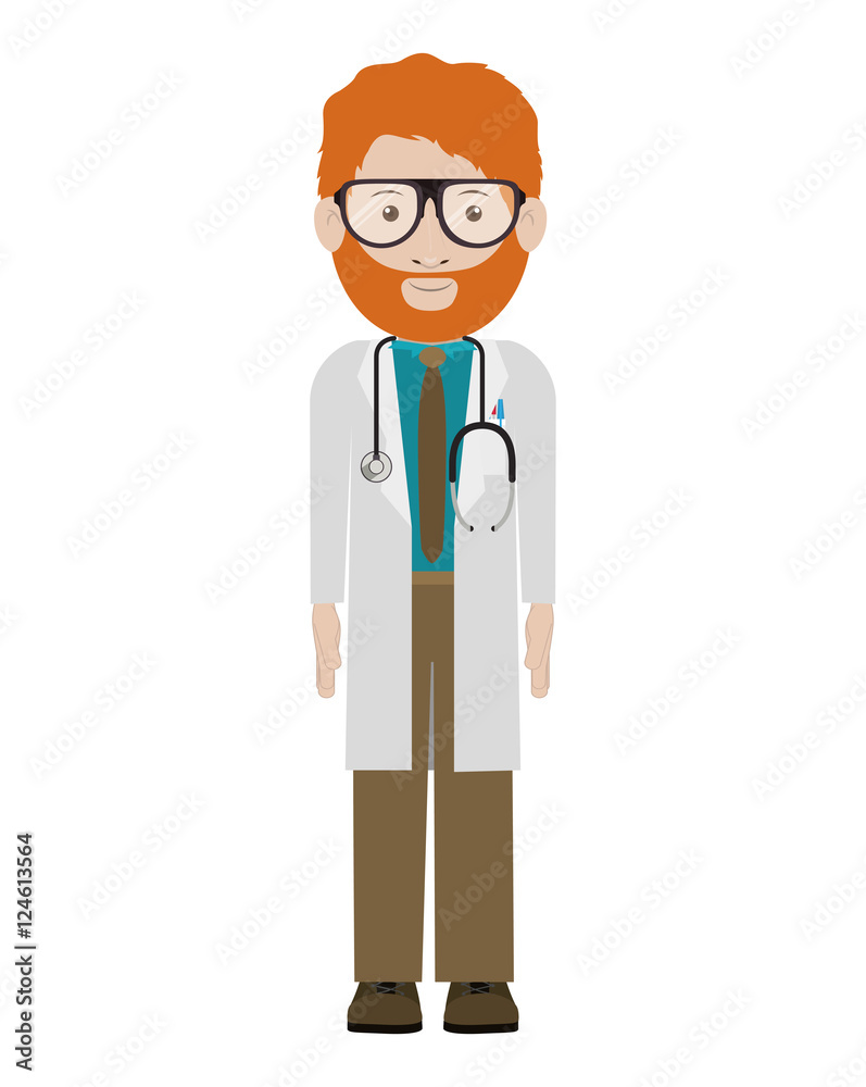 cartoon avatar man medical doctor smiling and wearing glasses. professional medical occupation over white background. vector illustration