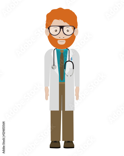 cartoon avatar man medical doctor smiling and wearing glasses. professional medical occupation over white background. vector illustration