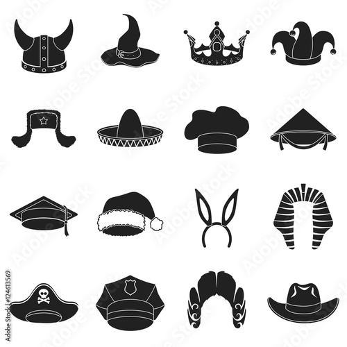 Hats set icons in black style. Big collection hats vector symbol stock illustration
