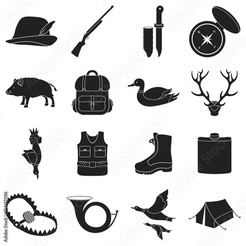 Hunting set icons in black style. Big collection of hunting vector illustration symbol.