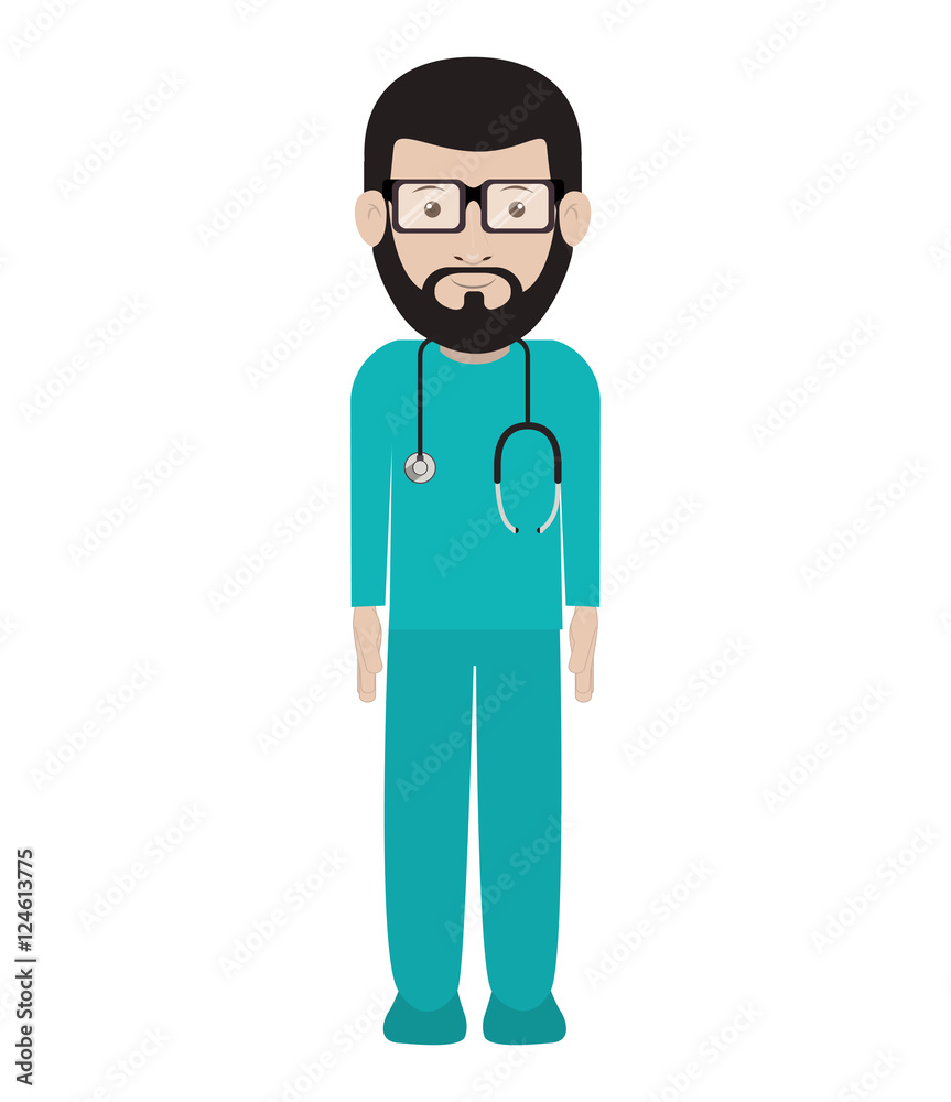 cartoon avatar man medical doctor with surgery clothes and stethoscope tool. professional medical occupation over white background. vector illustration cartoon avatar man medical doctor with surgery clothes and stethoscope tool. professional medical occupation over white background. vector illustration