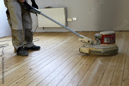 Schilderij op canvas Dielenboden schleifen mit Einscheibenmaschine
