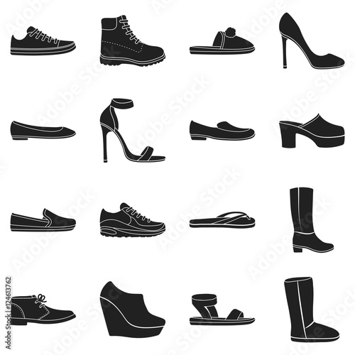 Shoes set icons in black style. Big collection shoes vector symbol stock illustration