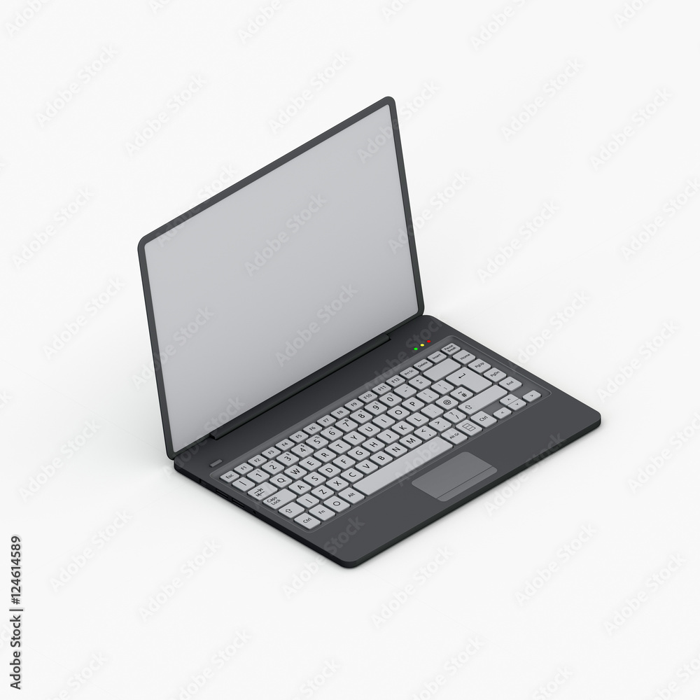 Laptop. 3D rendering illustration.Isometric view. Laptop. 3D rendering illustration.Isometric view.