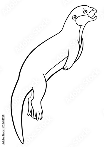 Coloring pages. Little cute otter swims.