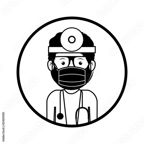 silhouette avatar man medical doctor with surgery clothes and stethoscope. professional medical occupation over white background. vector illustration