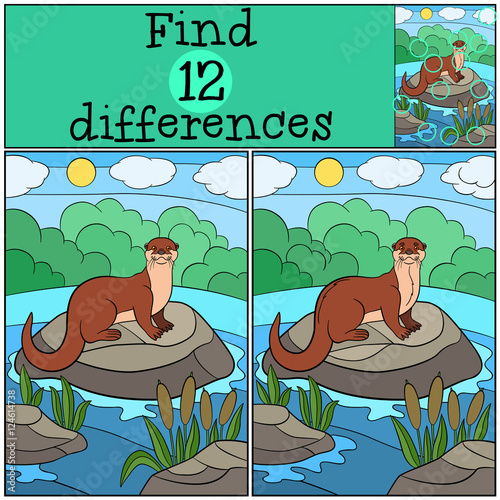 Educational game: Find differences. Little cute otter smiles.